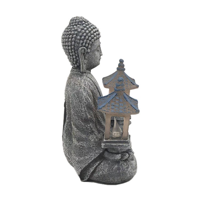 Statues de Bouddha en résine à énergie solaire, décoration de jardin, statues de Bouddha, artisanat en résine, phares de Bouddha - 4