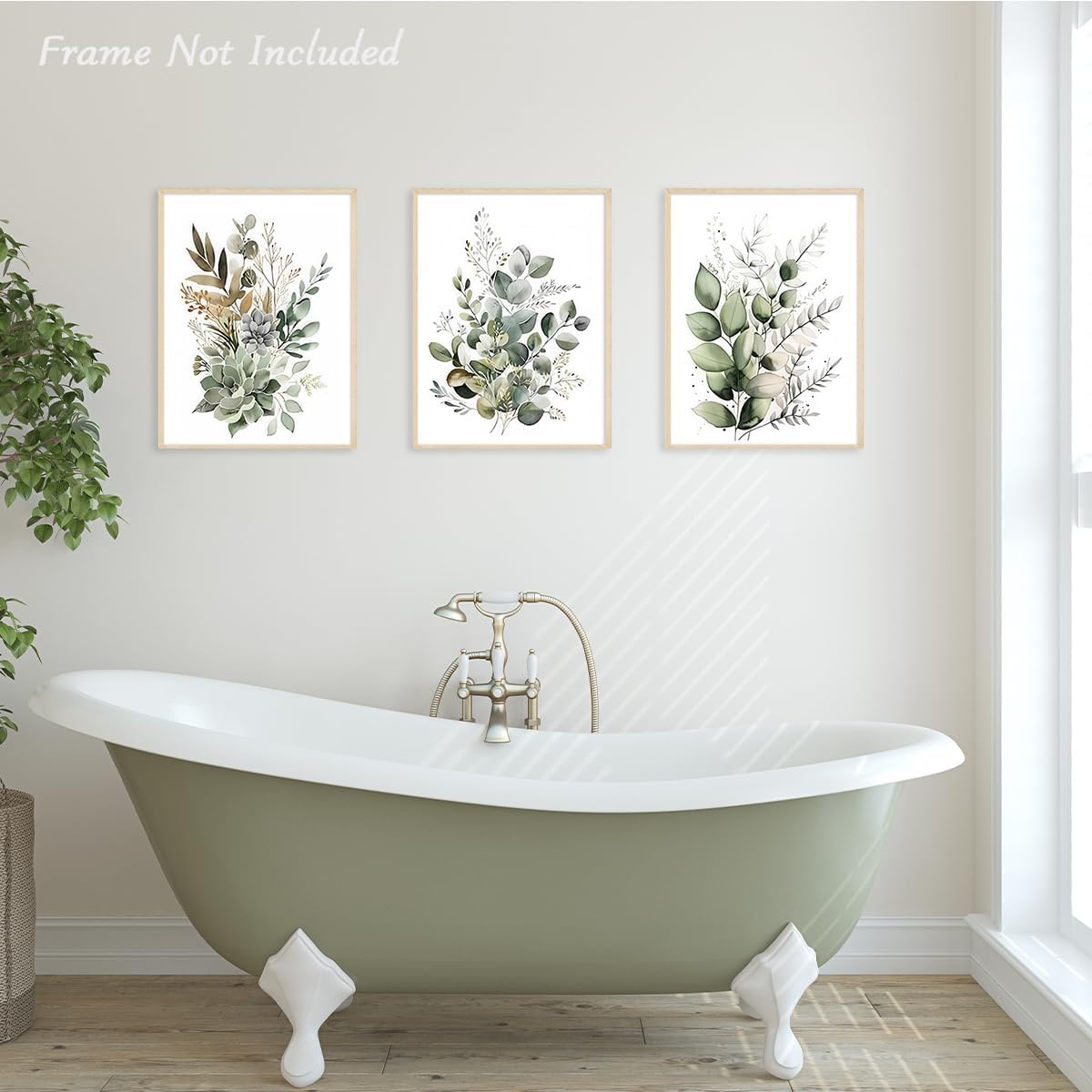 3Pcs Boho Wall Art Décor, Feuilles Vertes Affiche Botanique Impression pour Salle de Bain Salon, Eucalyptus 12x16 pouce Non Encadré - 4
