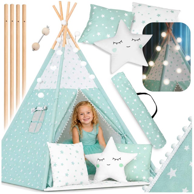 Tipi namiot wigwam Nukido NK-400 miętowy dla dzieci TEEPEE girlanda poduszki stabilizator