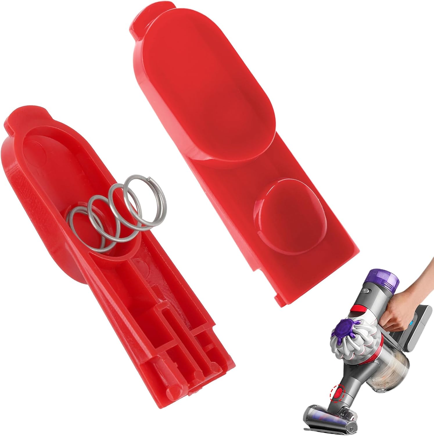 Zestaw 2 przycisków blokujących sprężynowych do odkurzaczy elektrycznych Dyson V7, V8, V10, V11 i V15, części zamienne, czerwone