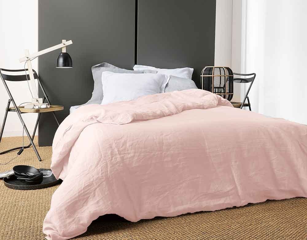 Housse de Couette Unie en Lin - Rose poudré - 260x240 cm - Lin | Leroy