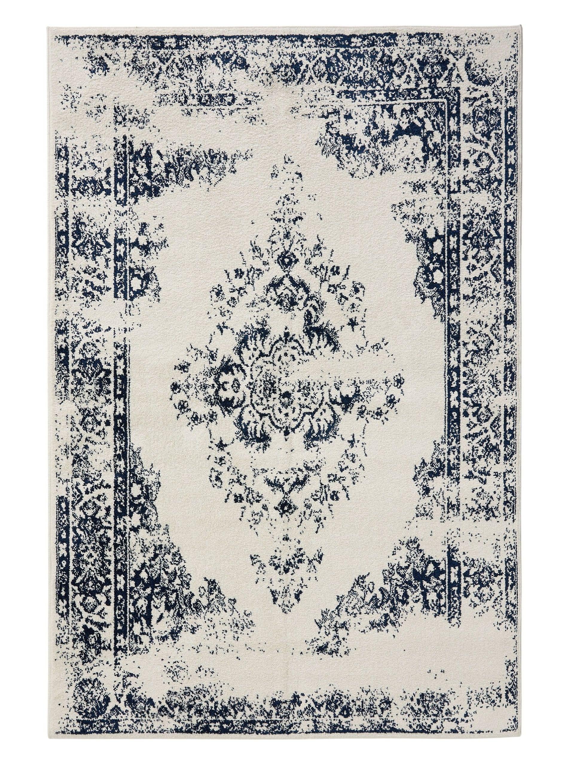 Lenzuolo Piatto 280x310 Cm In Cotone Lavato – Serena Geometrico Blu E Beige – Prodotto In Francia