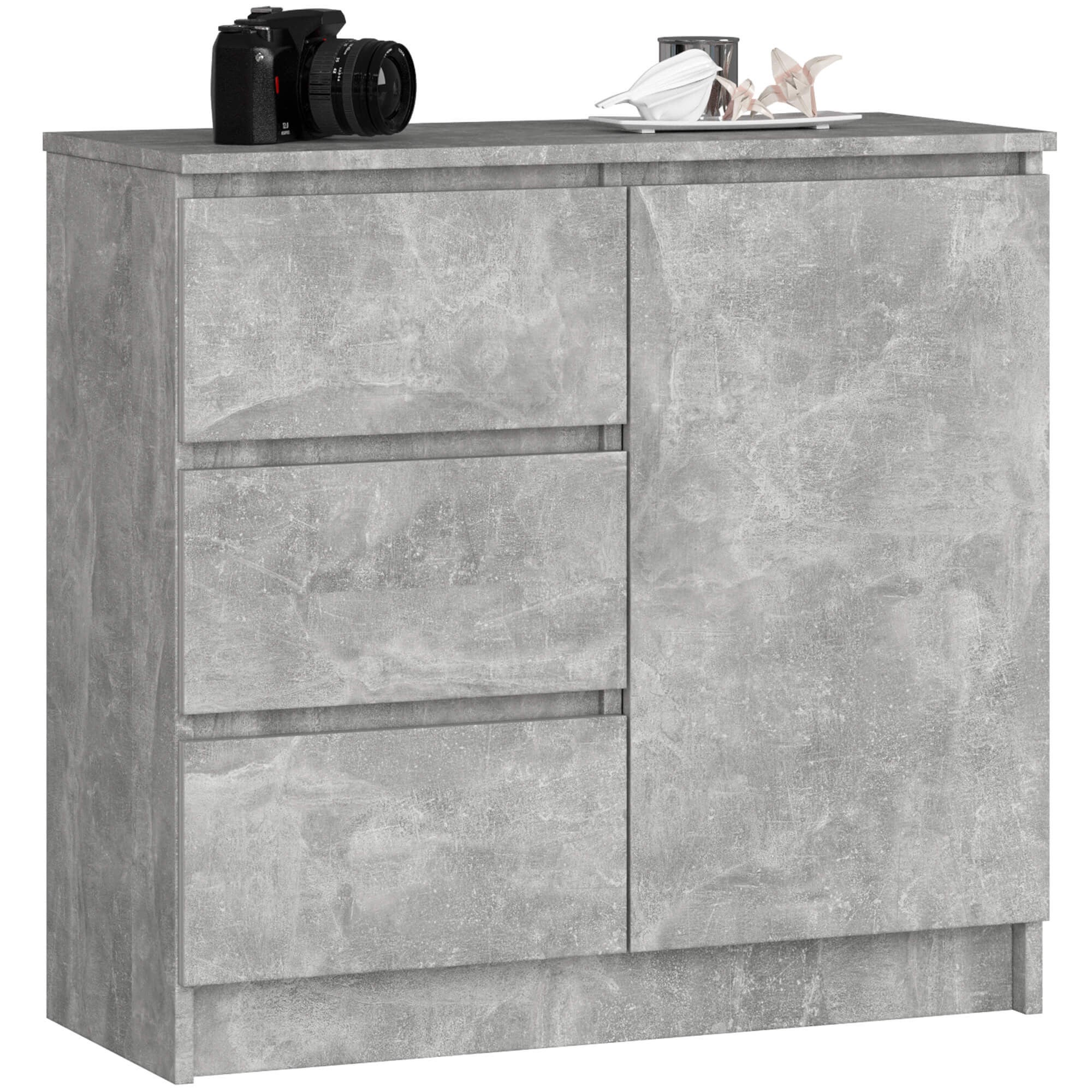 Komoda AKORD JERRY Szary Beton 80 cm 1 drzwi 3 szuflady kolor Beton mat 2 półki 80x35x77 cm