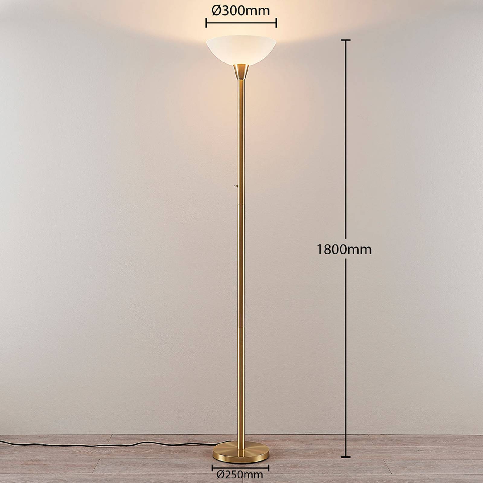 Lampadaire Lindby Ignacia, couleur laiton, verre, 180 cm, E27, lampe sur pied, lampe de salon sur pied, lampadaire éclairage indirect, lampadaire - 4