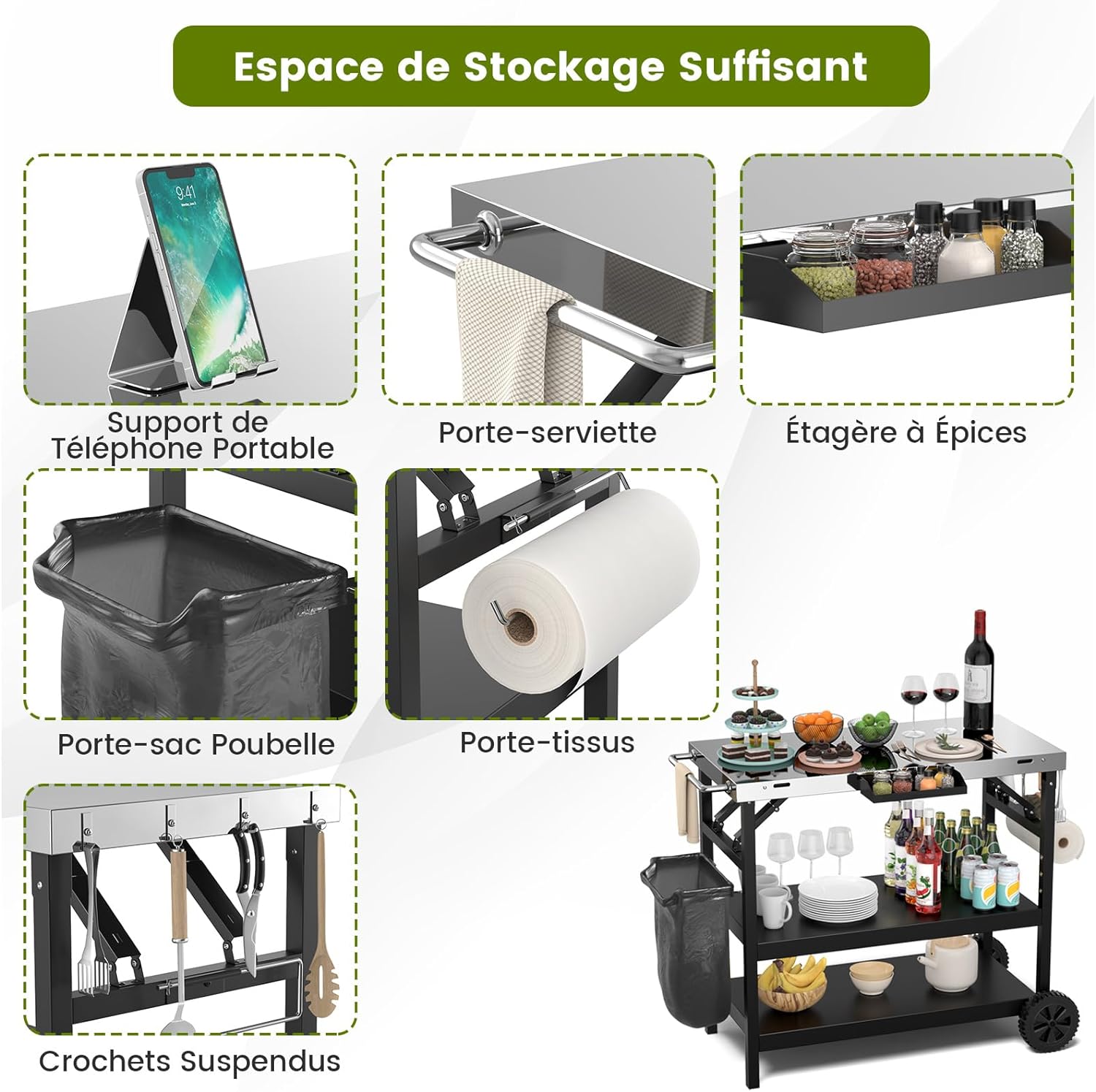 Desserte Extérieure à roulettes à 3 Étagères - 6