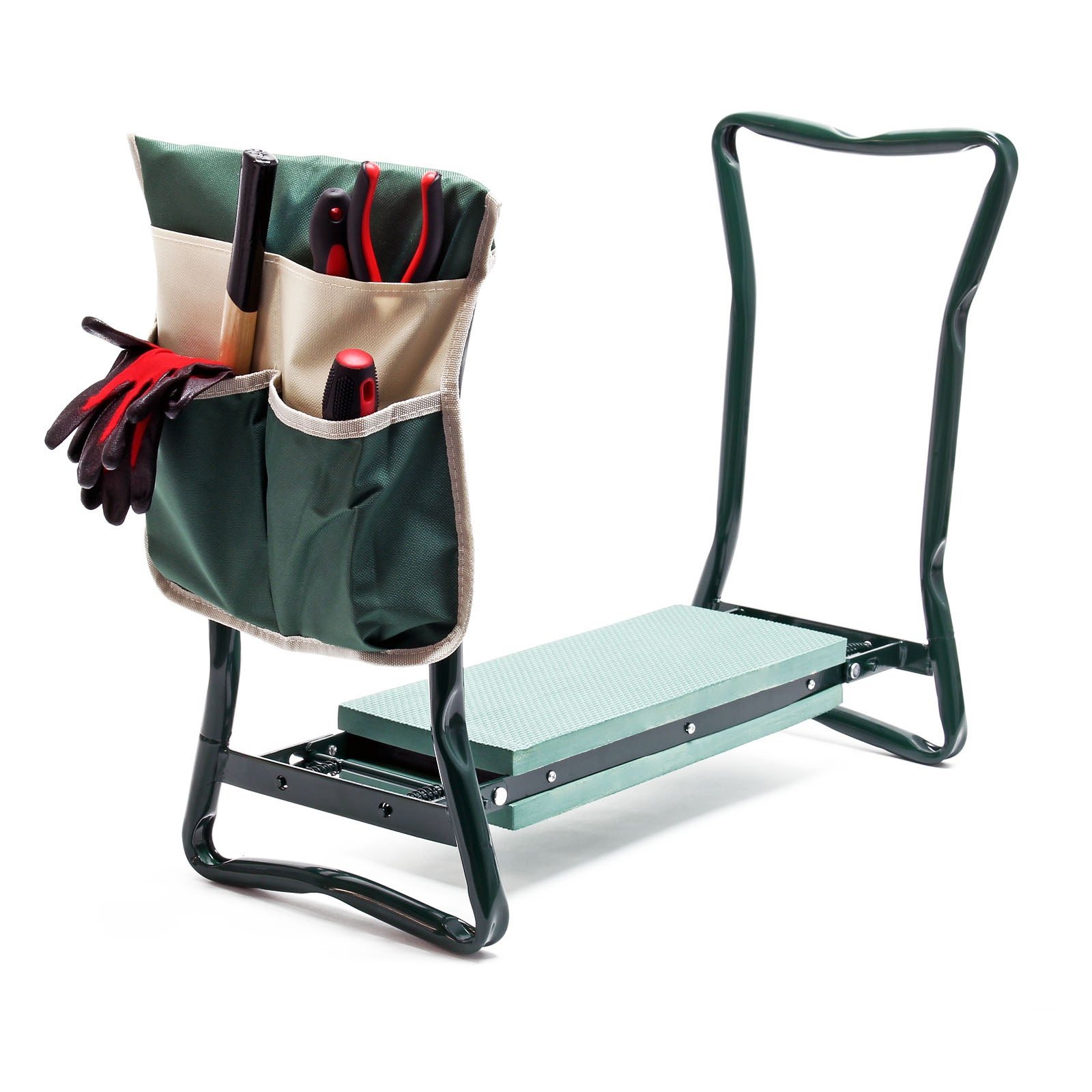 Tabouret Jardinier 2 En 1 Pliable - Siège Et Agenouilloir Rembourré - Poche De Rangement - 150 Kg