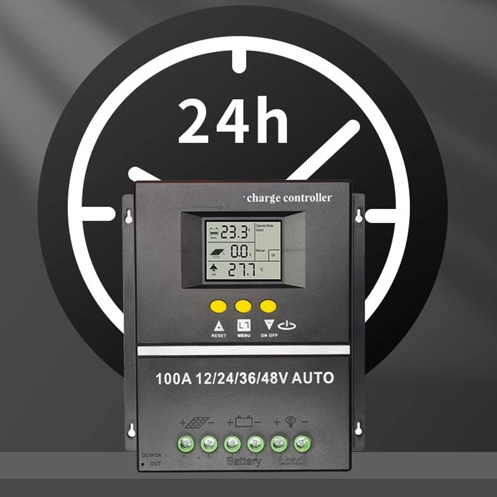 Controlador de carga solar MPPT, porta USB dupla, ecrã LCD retroiluminado, regulador adaptativo para painéis solares de 12V, 24V, 36V e 48V - 5