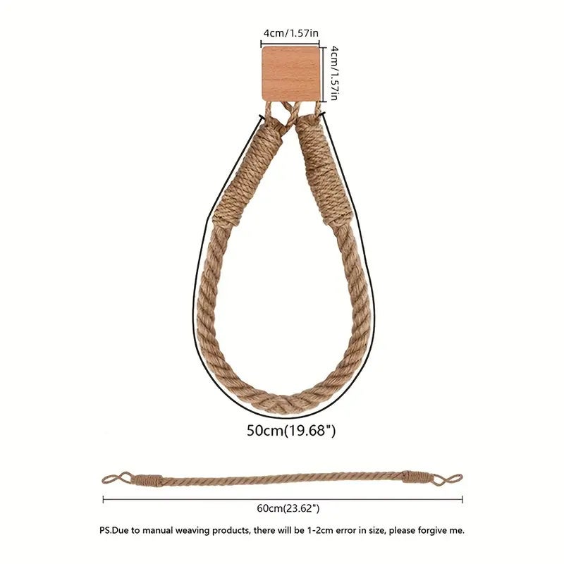 Porta Carta Igienica In Corda E Legno - 2 Pezzi, Stile Boho, Autoadesivo, Senza Foratura - Foto 6