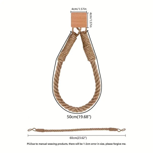 Porta Carta Igienica In Corda E Legno - 2 Pezzi, Stile Boho, Autoadesivo, Senza Foratura - Foto 6