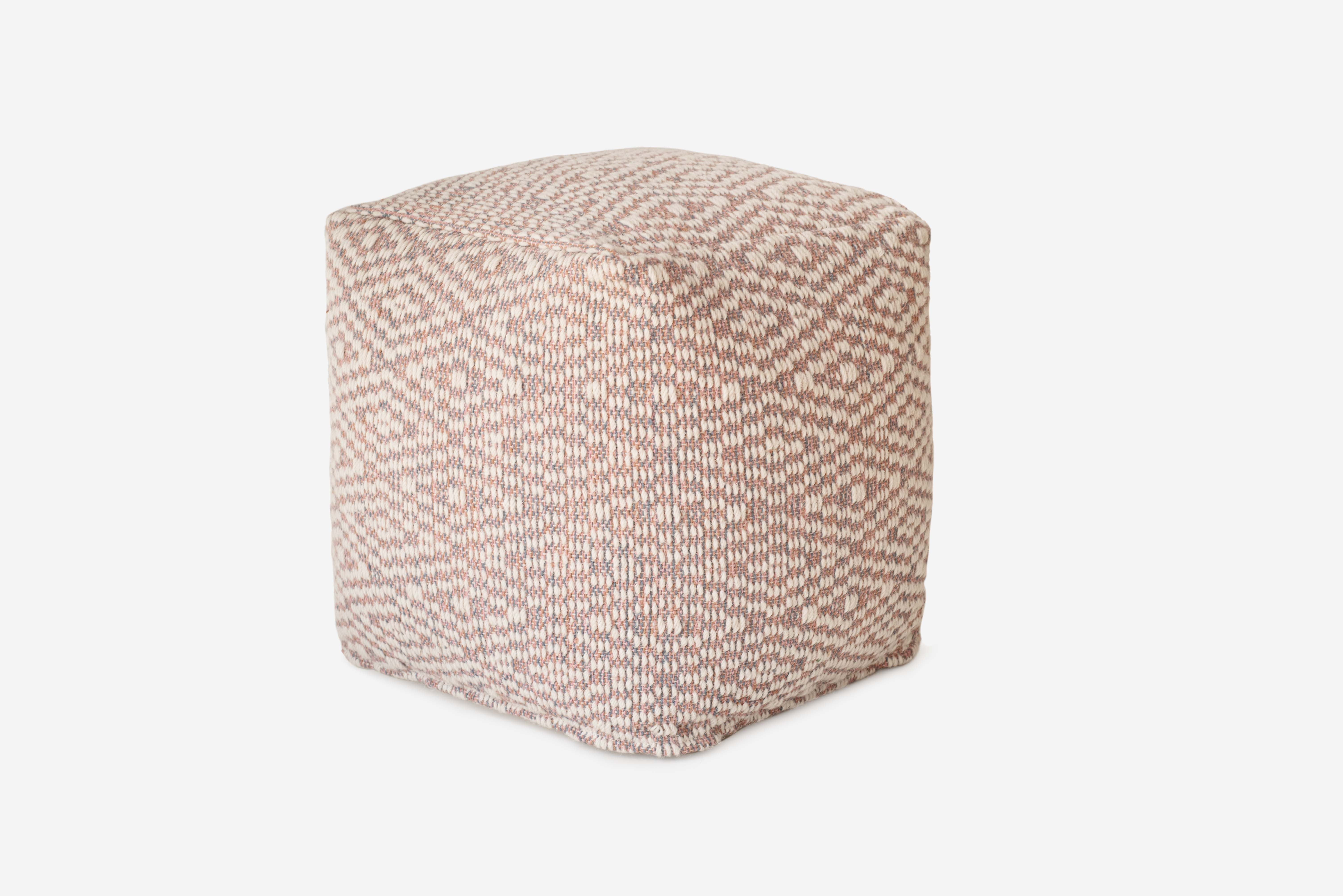 DUŻY PUF ROMB Z WEŁNY I BAWEŁNY TAUPE 40X40X45CM