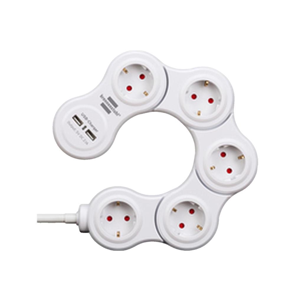 Brennenstuhl multiprise Vario avec chargeur USB 5x blanc, 1,4m H05VV-F 3G1.5 - 2