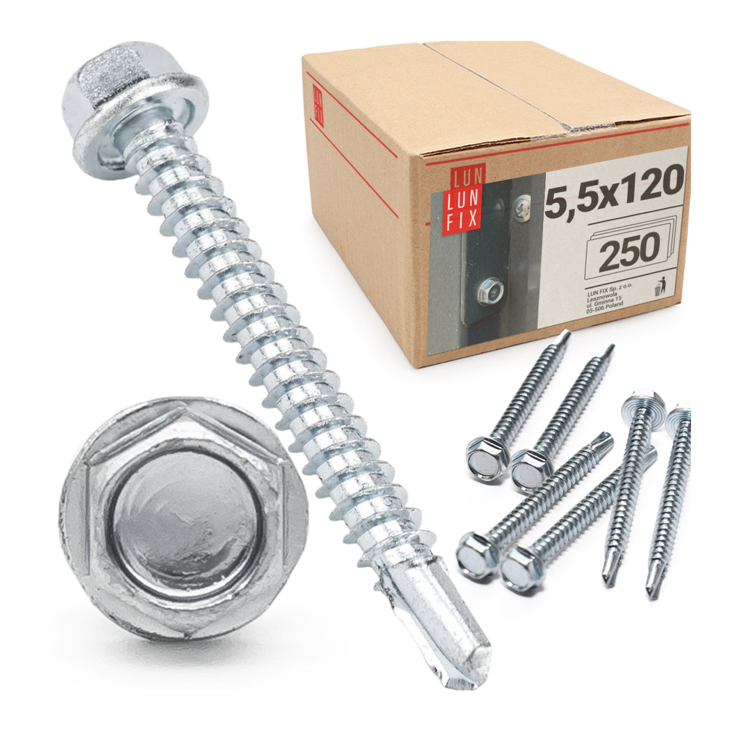 Wkręty do metalu samowiercące z łbem na klucz 5,5x120mm 250szt.