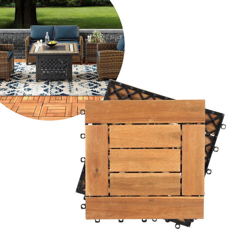 27 Dalles De Terrasse Bois Acacia - 30x30 Cm - Huilées - NEUF