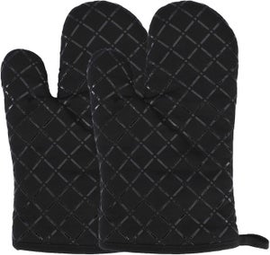 Gants De Cuisine Silicone Anti-Chaleur Avec Maniques - Résistants Jusqu'à 250°C Noir