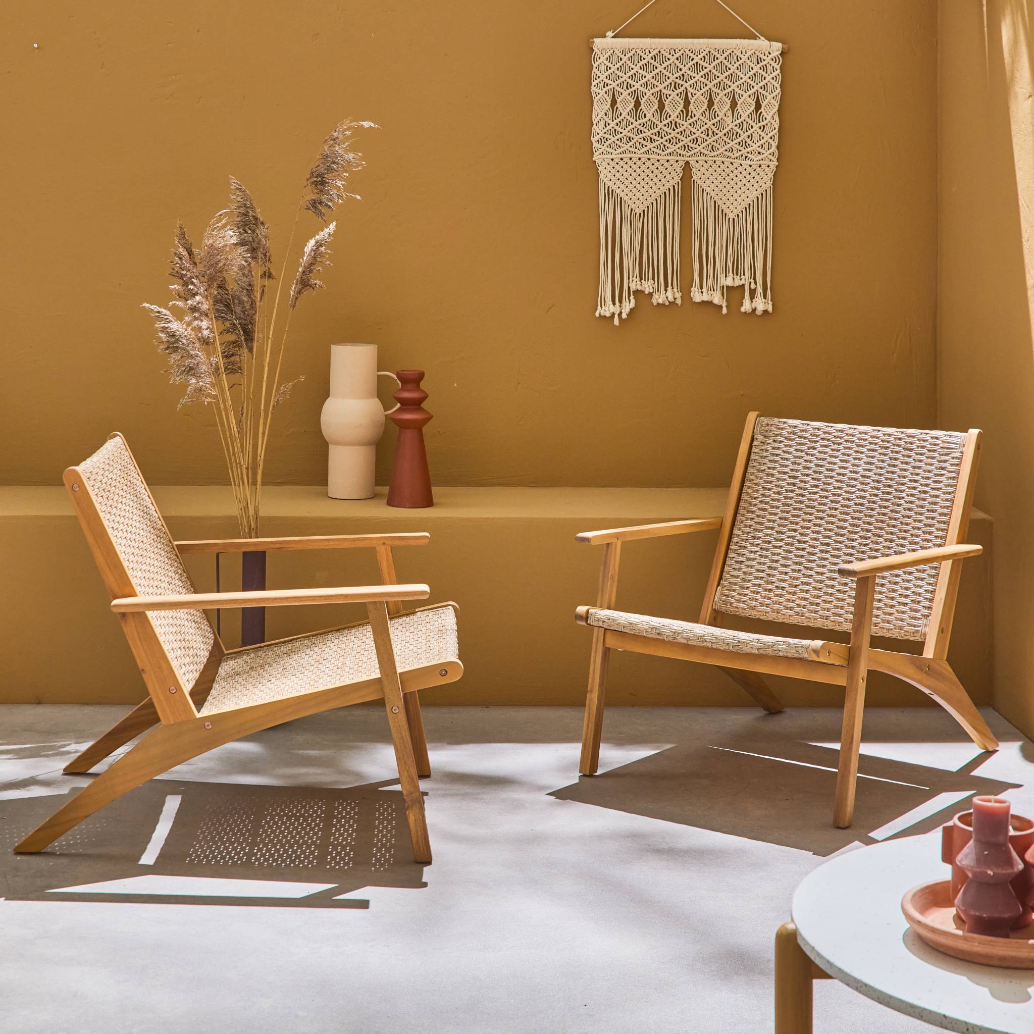 Lot de 2 fauteuils relax en bois et en résine effet paillage BELIZE 62 x 78 x 67 cm BELIZE X2 - 2