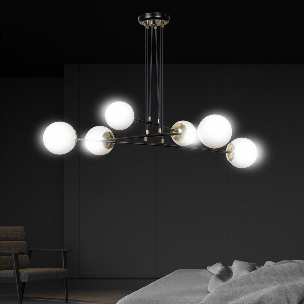 Lampada a sospensione Signo 6 luci nera con sfere in vetro bianco 6xE14 - 5