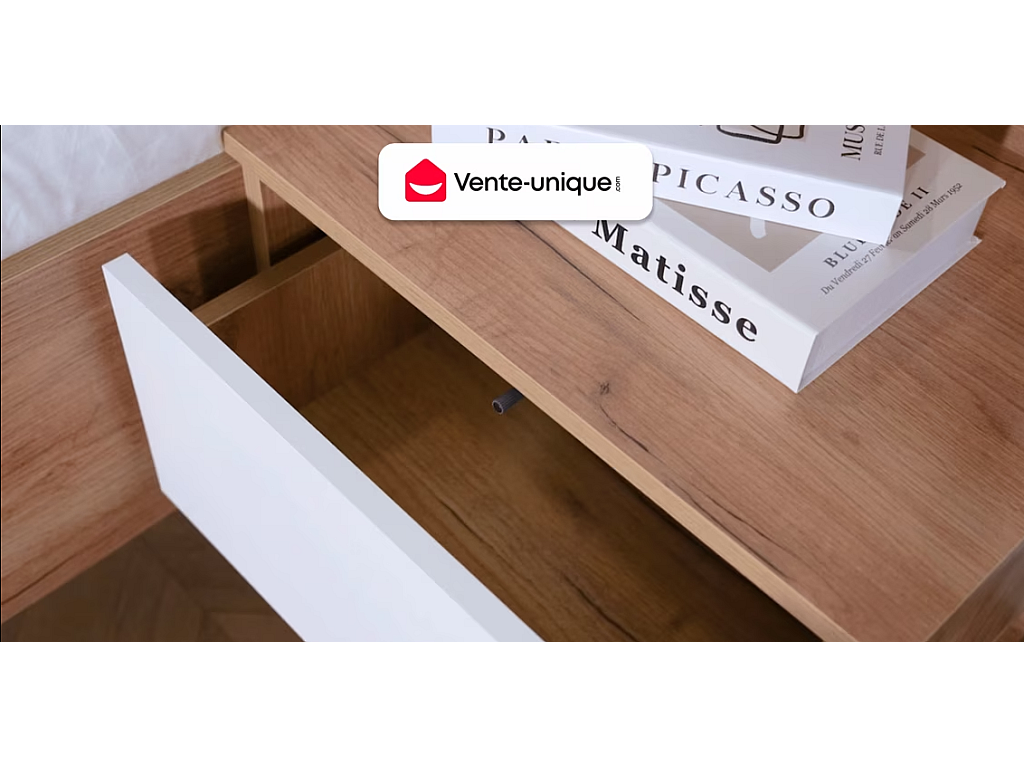 Meuble TV avec 2 portes, 1 tiroir et 1 niche - Blanc brillant et Doré - MARZIALO - 8