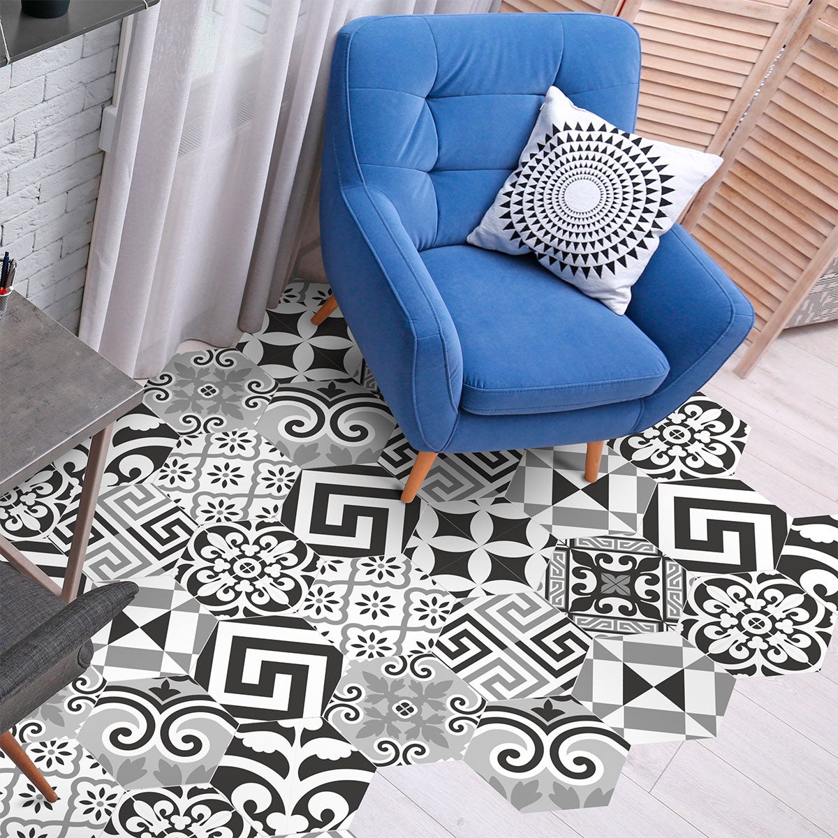 Vinilo baldosas suelo hexagons melania antideslizante - adhesivo pared - sticker revestimiento - 1 adhesivo 60x135cm-10stickershexagones30x26cm