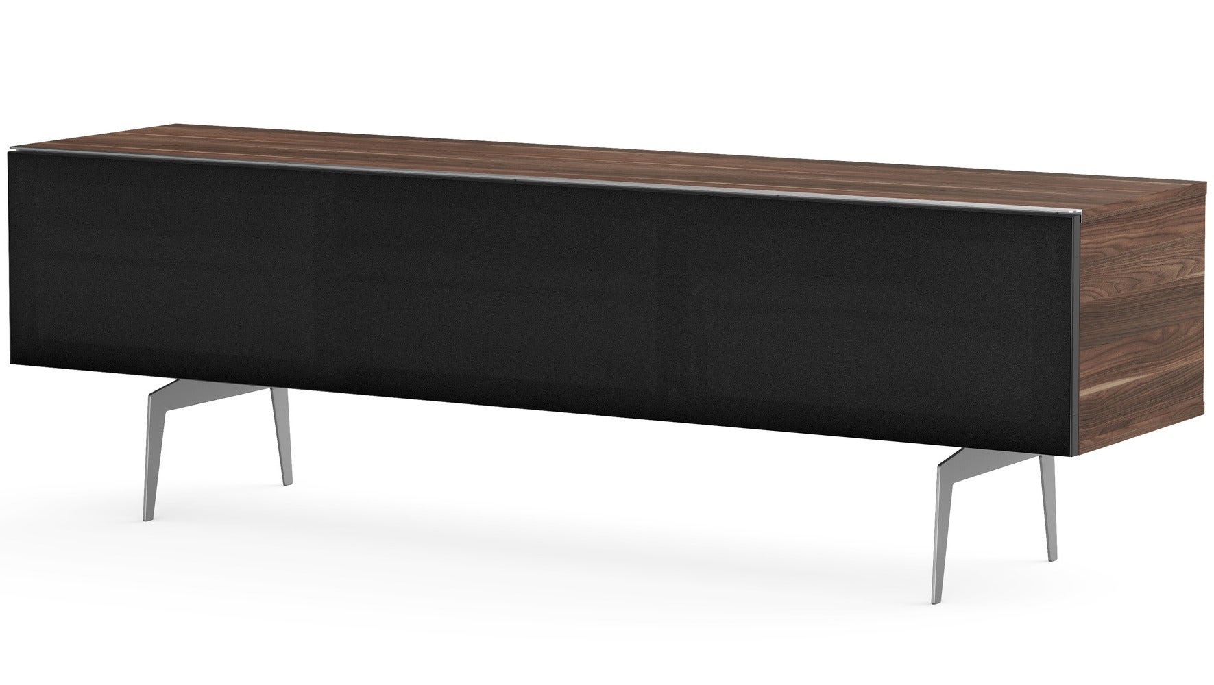 Meuble TV tissu acoustique noir et bois foncé pieds métal Darwin 160cm