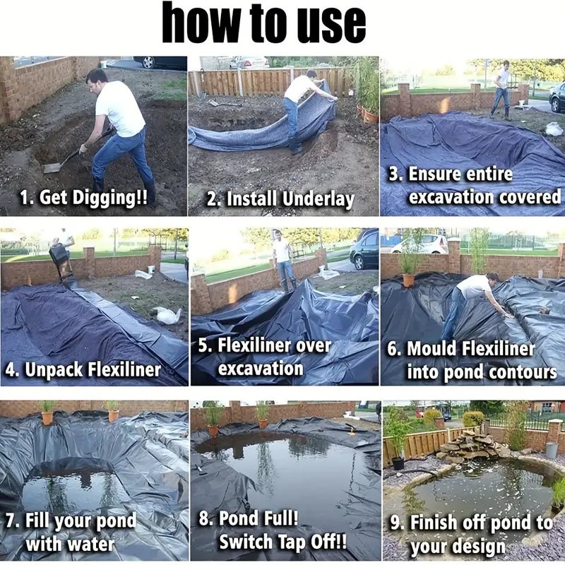 Bâche pour bassin de jardin, revêtement pour bassin en PE, protection UV, imperméable (200*300CM) - 6