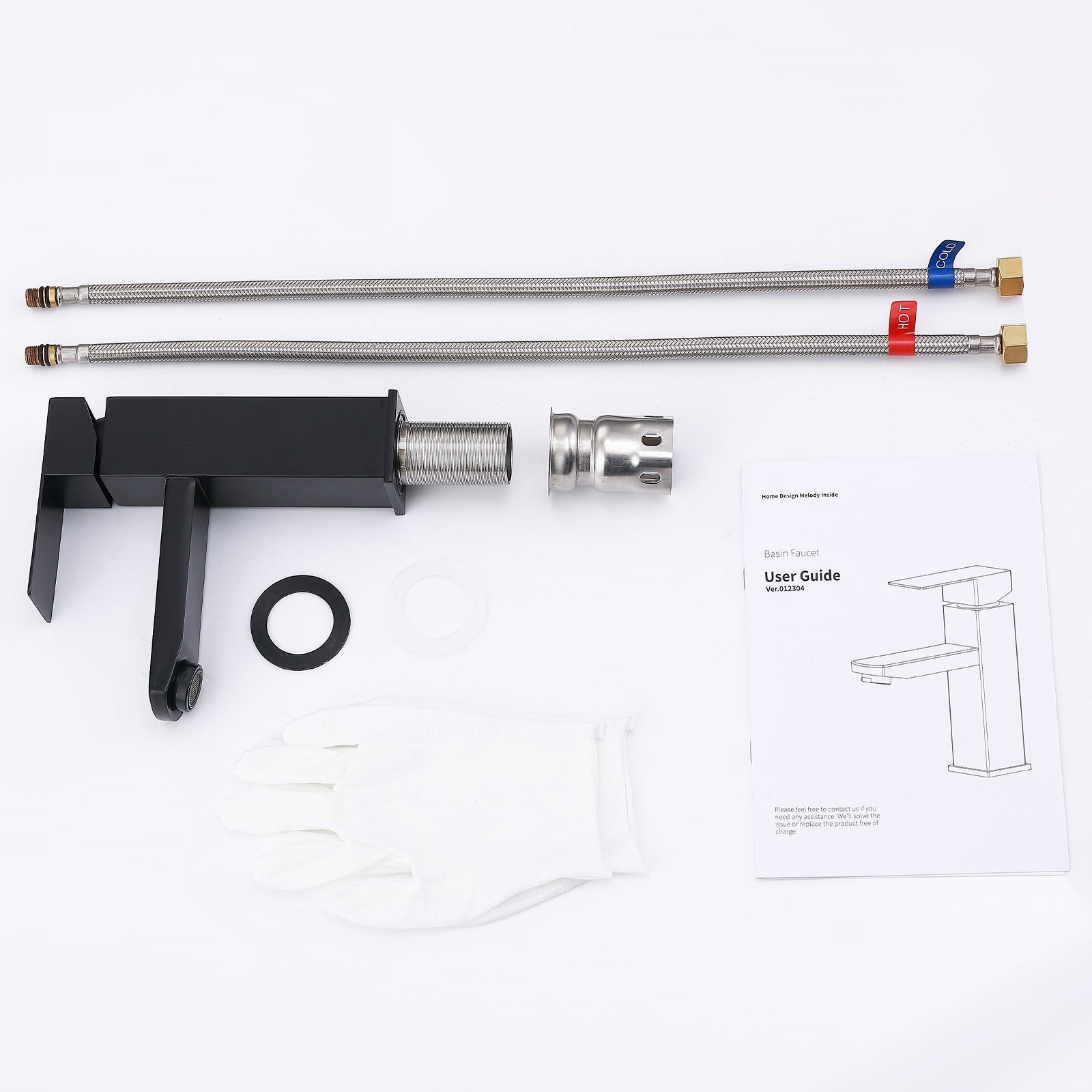 Robinet Salle Bain Noir Mitigeur Lavabo en Laiton Mitigeur Salle de Bain Contient des Tuyaux Chauds et Froids - 8