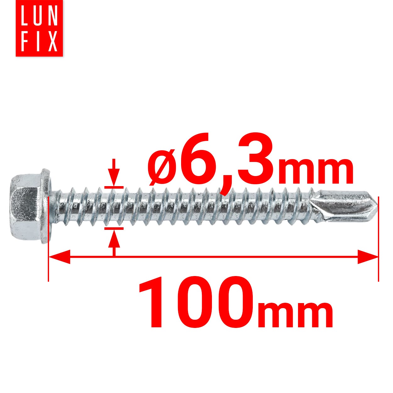 Wkręty do metalu samowiercące z łbem na klucz 6,3x100mm 20szt. - 2
