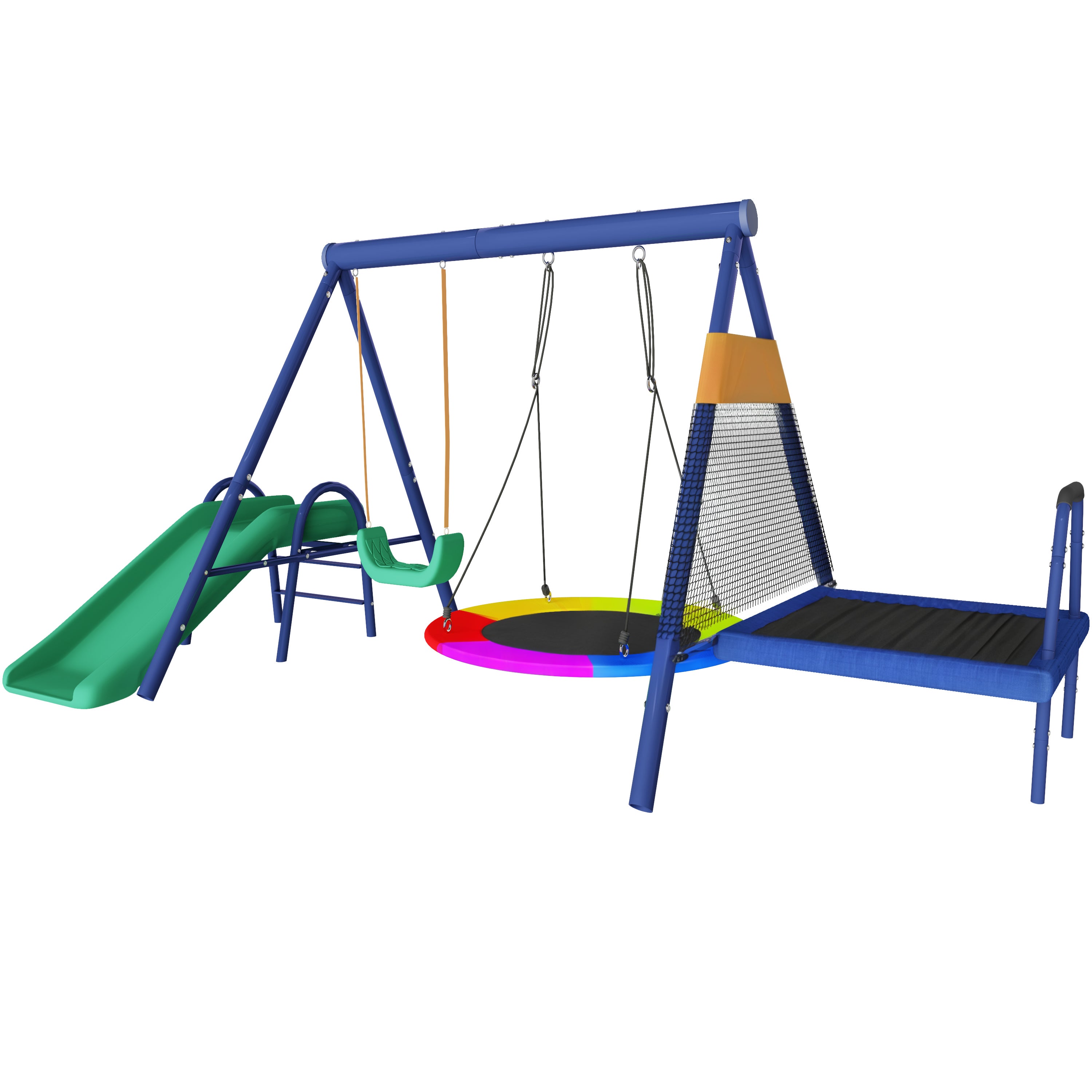 Ensemble de balançoires extérieures avec balançoires, toboggan, trampoline, en acier - 4