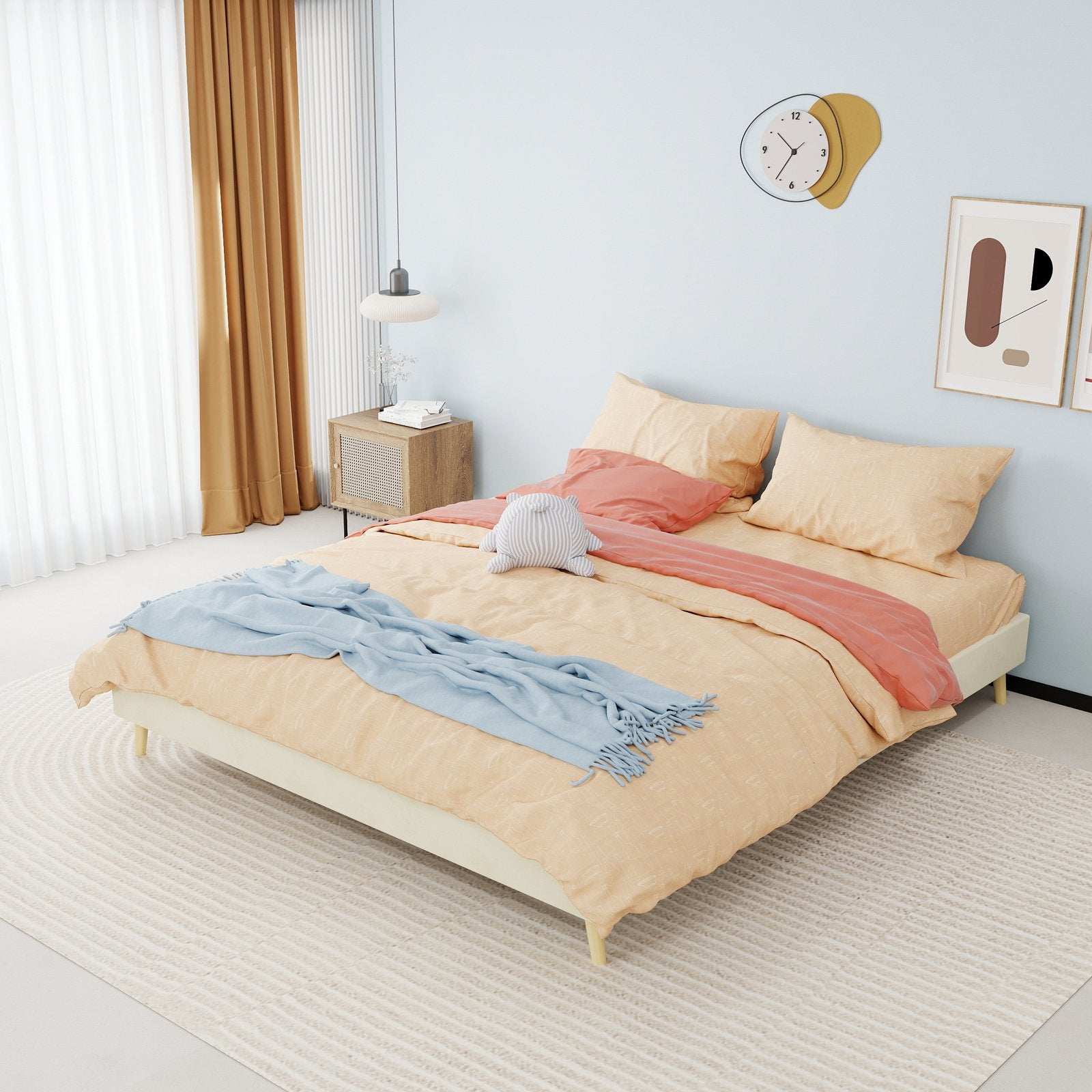 Cadre de lit 160x200 velours beige avec sommier, structure métal ...