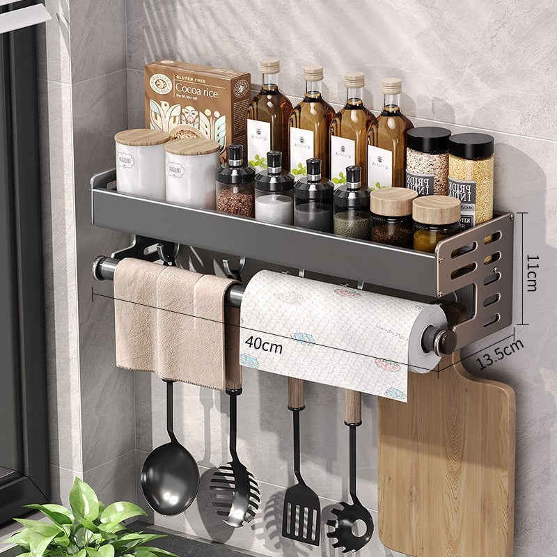 Étagère Épices Murale Aluminium 40cm Étagère Murale Cuisine Sans Perçage avec Crochets - 2