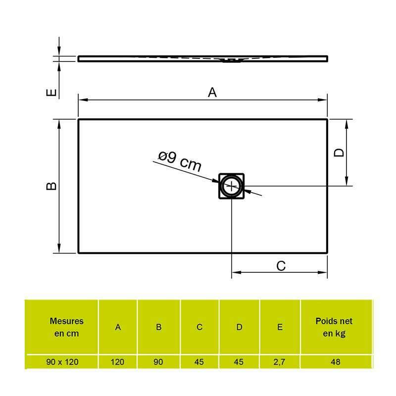 Receveur de douche STRATO extra plat 120 x 90 cm - Blanc - Résistant et Facile à installer - Salle de bain, Douche - 5