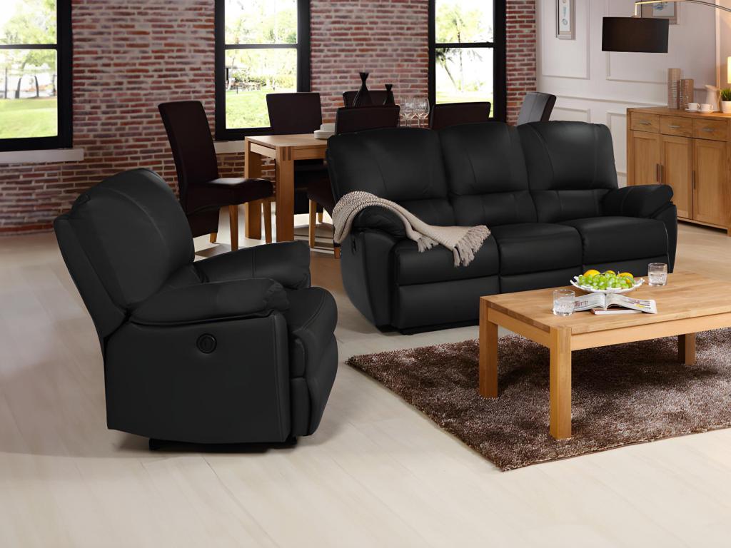 Fauteuil de relaxation électrique en cuir gris et noir - LUMOS