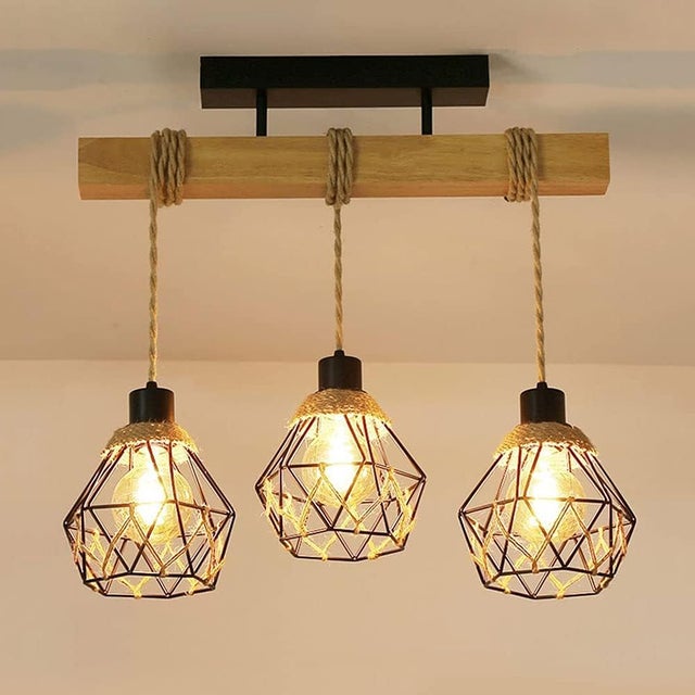 Lustre vintage, suspension à 3 têtes, plafonnier rustique, suspension en métal, éclairage d'îlot, hauteur réglable, 55 cm