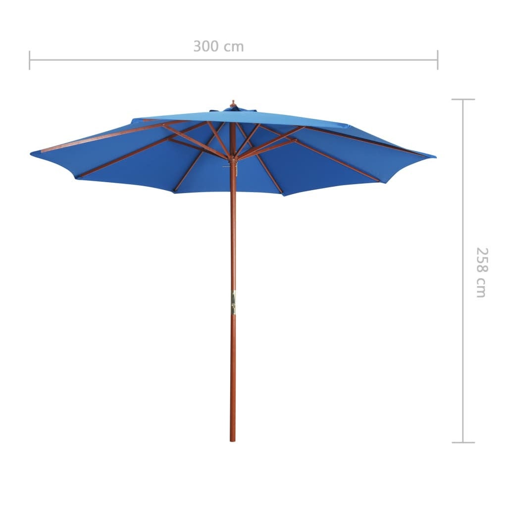 Parasol avec mât en bois 300x258 Bleu - 6