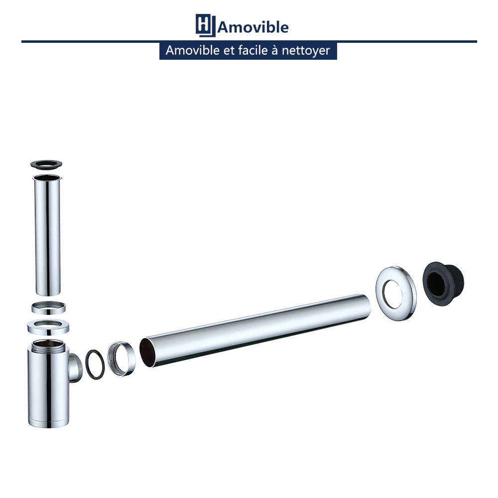 Siphon de Lavabo en Acier Inox Siphon pour vasque et lavabo hauteur réglable Set de Siphon G1-1-4
