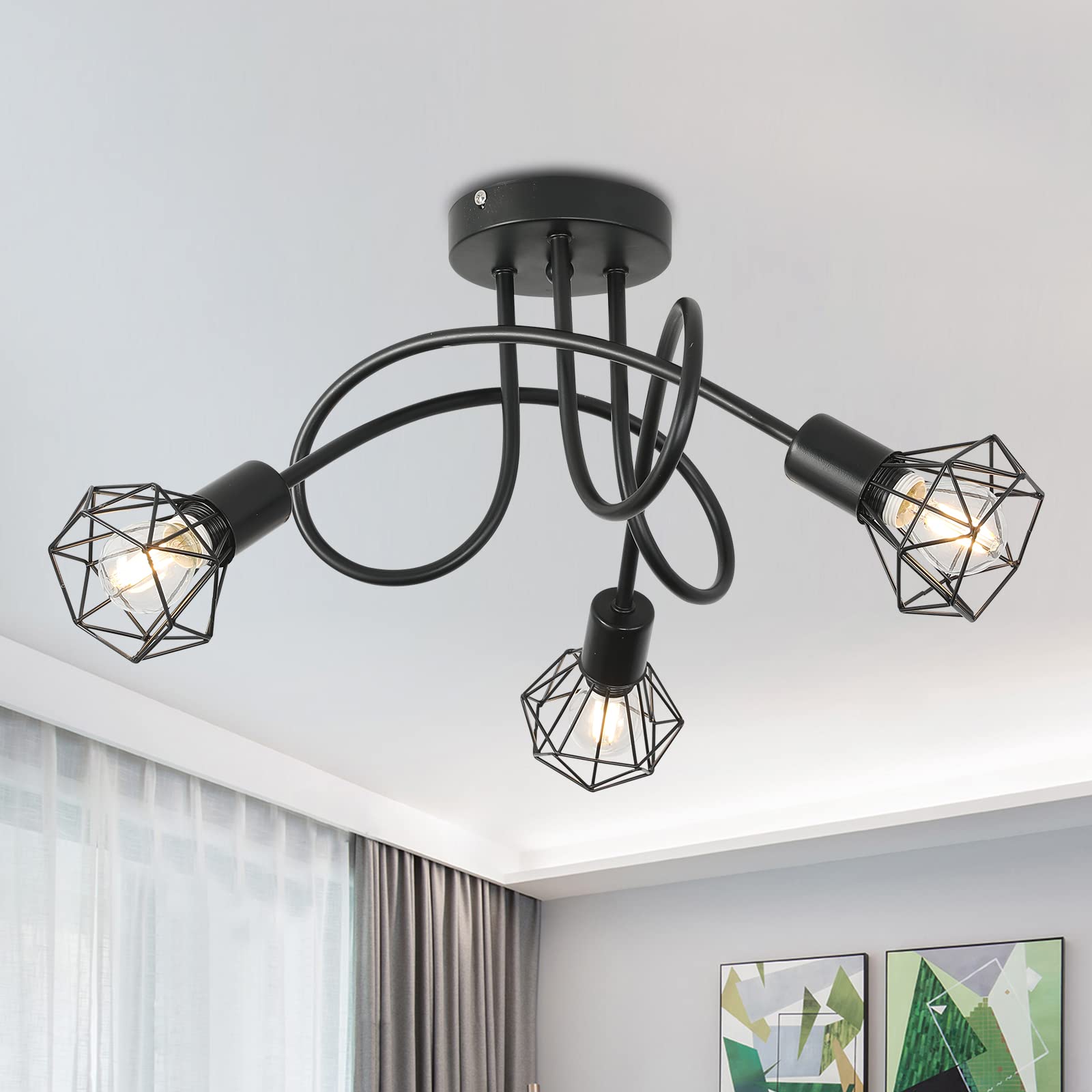 Lampa sufitowa industrialna reflektory sufitowe z czarnej metalowej klatki oprawa oświetleniowa wisząca kuchni korytarza salonu żarówka nie dołączona