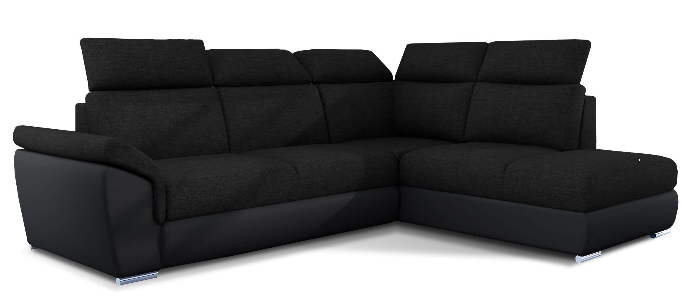 Canapé angle droit convertible tissu et simili cuir noir avec appuis ...