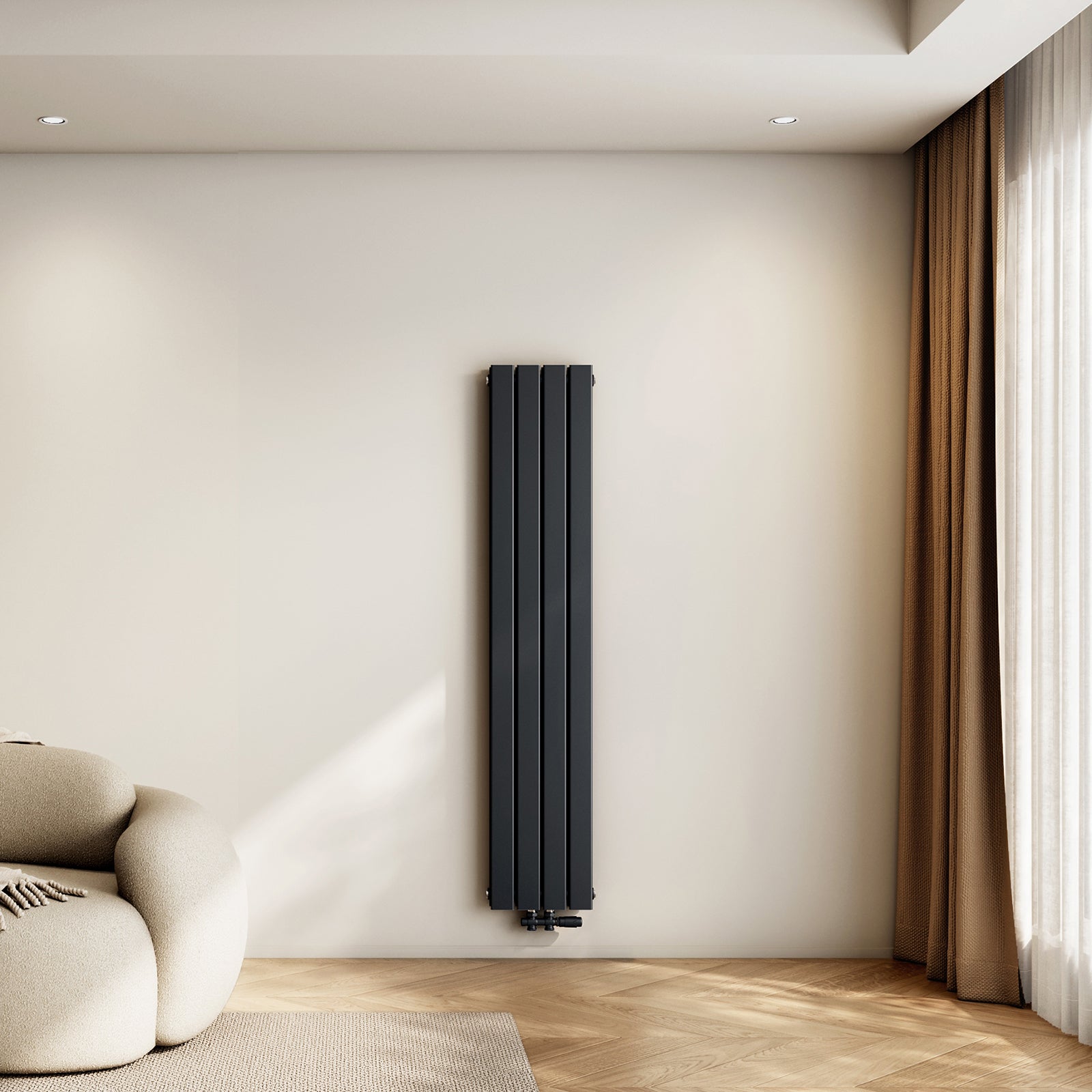 EMKE Radiateur eau chaude en acier Tube Plat Radiateur Mural Noir 160x30cm 889W Double Couche - 7