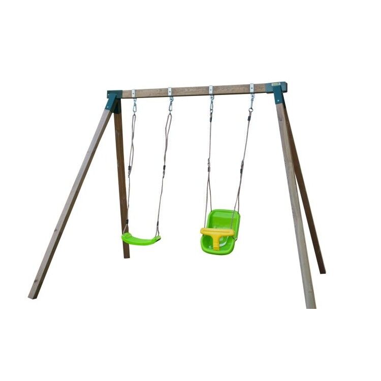 Columpio De Madera Cuadrada MASGAMES De 2 Plazas – Estructura Exterior Robusta Con Asientos Mixtos