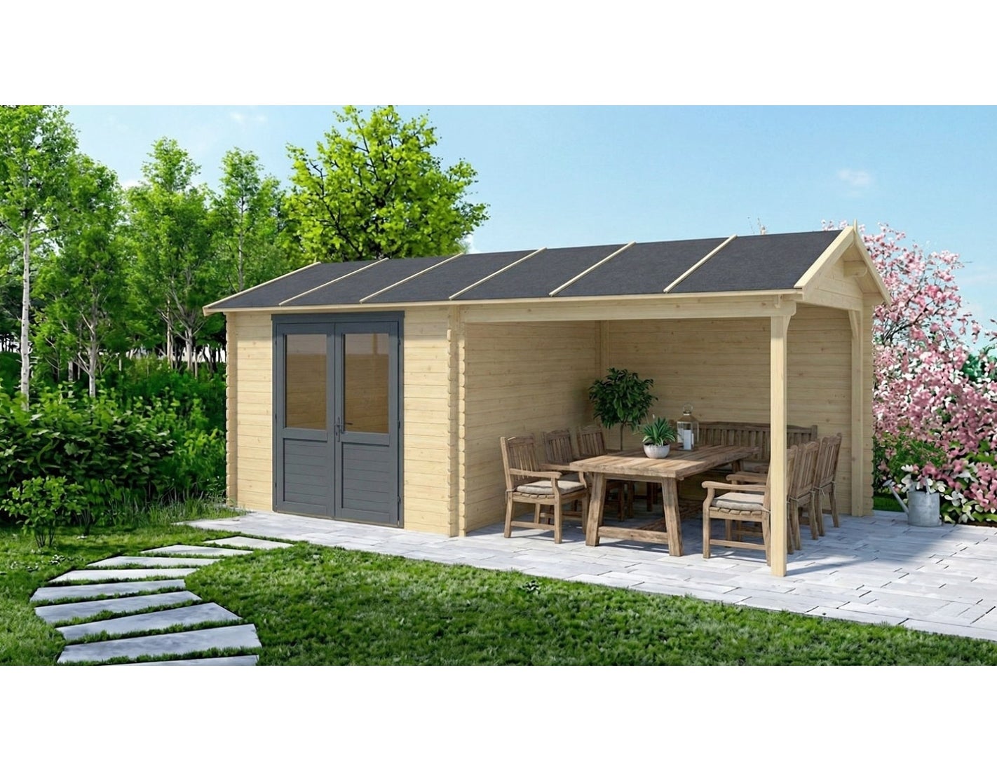 Domek ogrodowy 17,40 m2 - 5,79x3 m - 28 mm, drewniany, DOM639, 1szt.