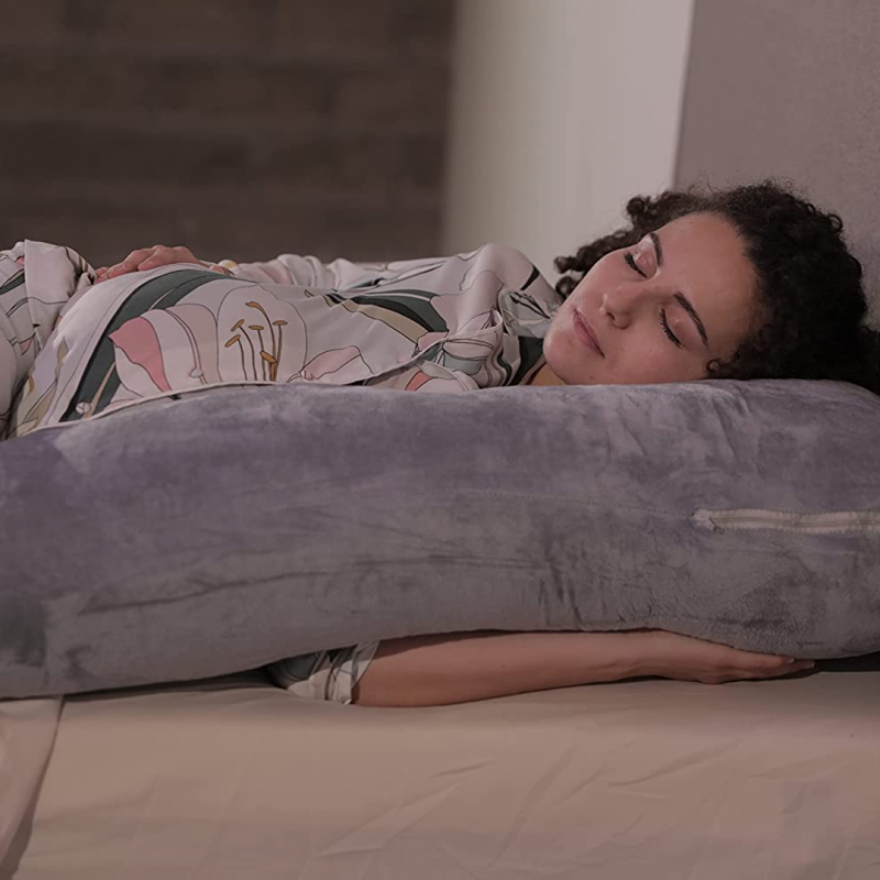 Coussin de grossesse déhoussable en velours BANANAIR 140x80 cm gris - 5