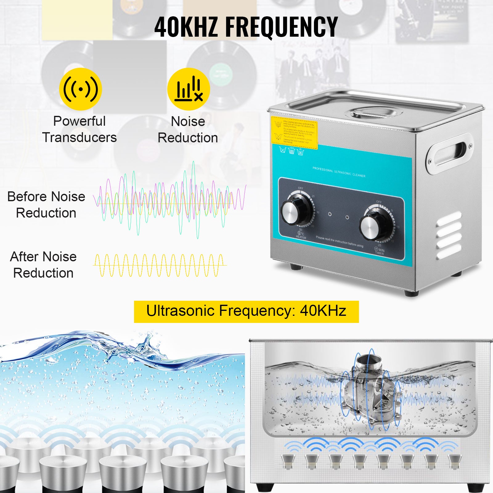 Nettoyeur ultrasonique à bouton SucceBuy 3L 40kHz Acier inoxydable Bijoux Lunettes Montres - 4