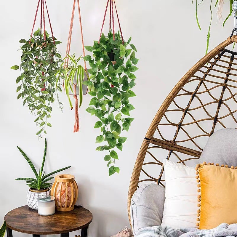 Ensemble de 4 plantes artificielles suspendues d'intérieur et d'extérieur, décoration de plantes vertes en pot, mandala, eucalyptus, pothos, pois - 2