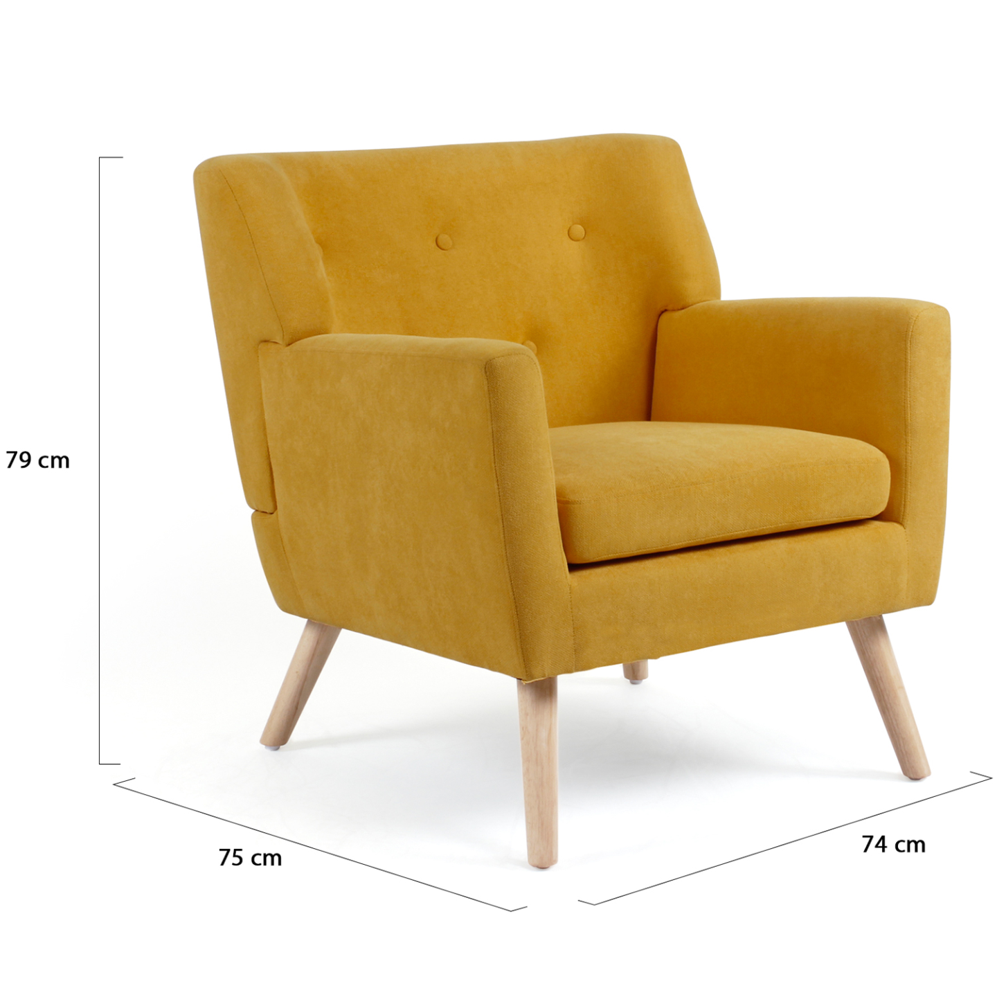 Fauteuil scandinave LIV en tissu jaune moutarde - 5