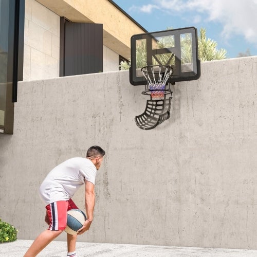 Rebatedor de basquete 360° ajustável, sistema de retorno de bola com rampa, treino indoor e outdoor, preto