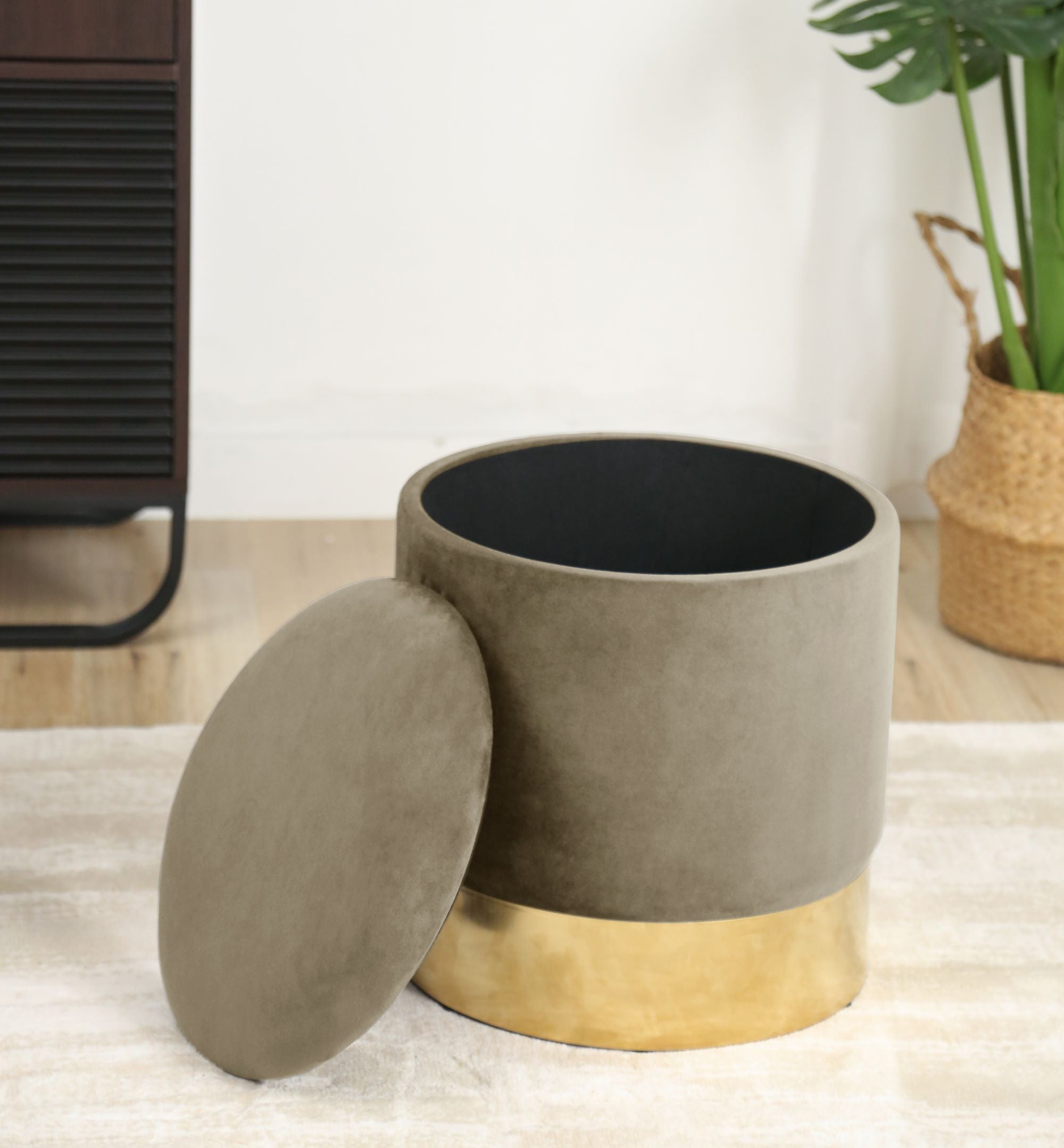 Pouf a scomparto rotonda in velluto AKORD GOLDEN colore Beige - 4