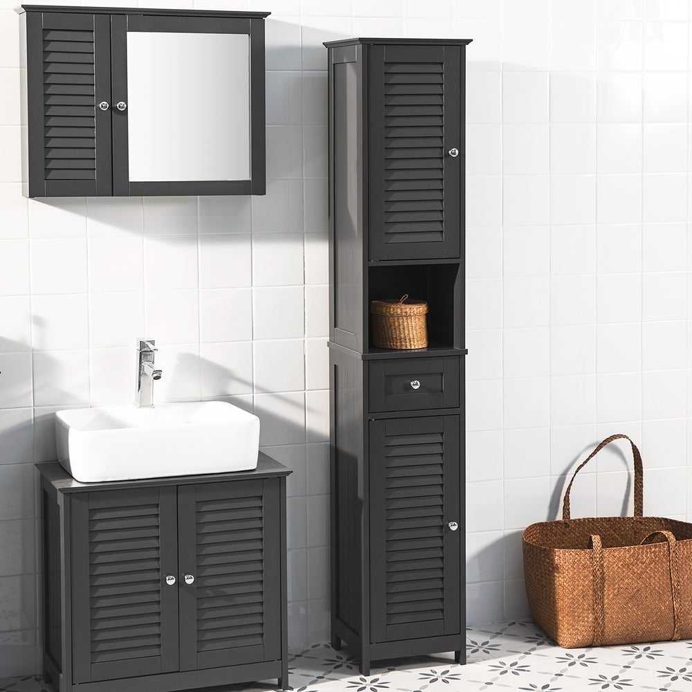 SoBuy Mobiletto Bagno Colonna Bagno Cassettiera Bagno Bianco Con Cassetti Grigio FRG236-DG - 7