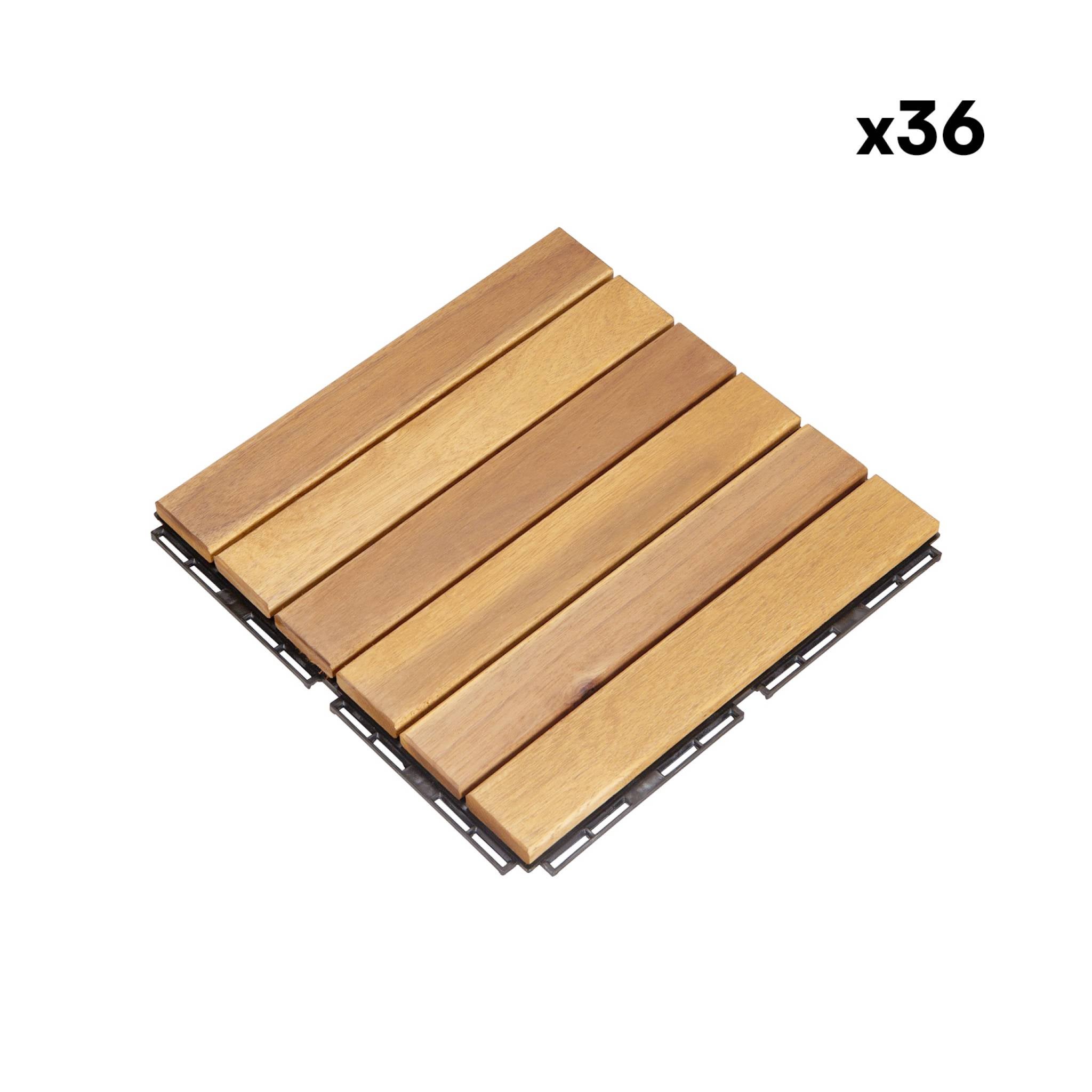 Lot de 36 dalles de terrasses 30x30cm en bois d'acacia. motif linéaire. à lattes. clipsables SARRAFO - 5