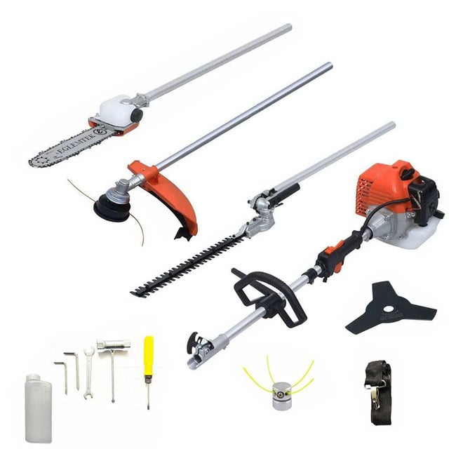 Decespugliatore A Scoppio Benzina 52 cc 4 in 1 Multifunzione Tagliasiepi Troncarami Motosega Tagliabordi Uso Domestico Potatura Giardinaggio Arancione
