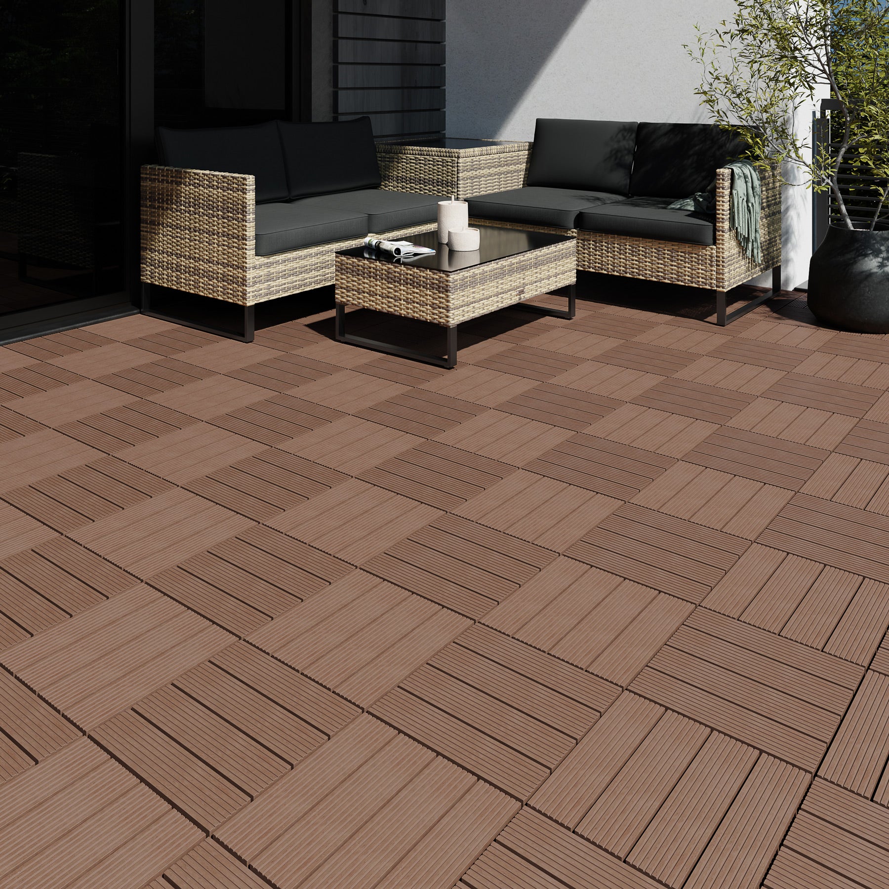 Lot de dalles de terrasse TEGULAS en WPC aspect bois Lot de 22 pièces avec système de clic TECTAKE - 3