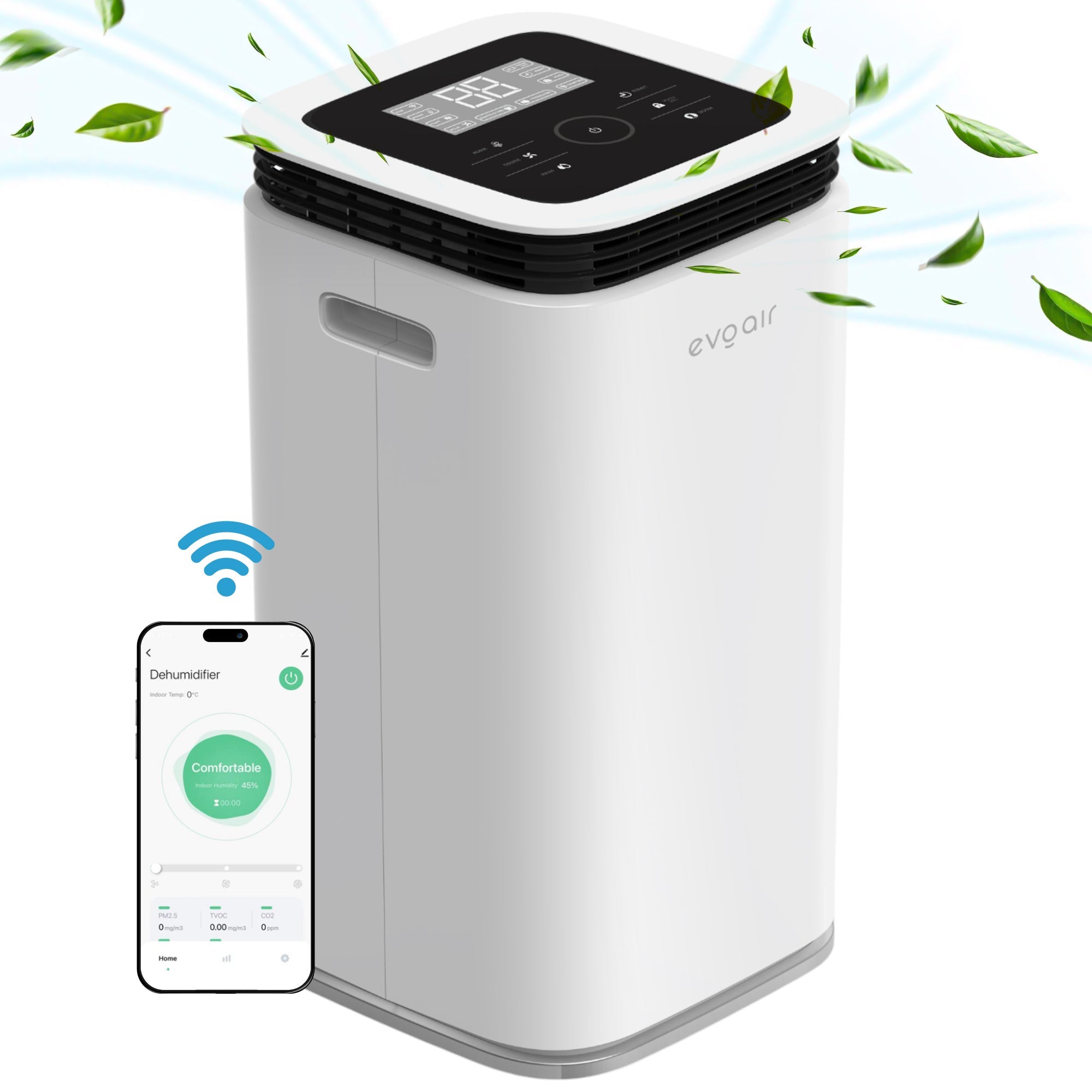 Dezumidificator Evoair FlexiDry 16 Smart, 16L/24h, Wi-Fi, Ionizare, 2.2L, Alb